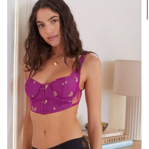 NWT UO Confetti Hearts Out From Under Bralette Bra Bustier Hot Pink Magenta - Picture 1 of 4